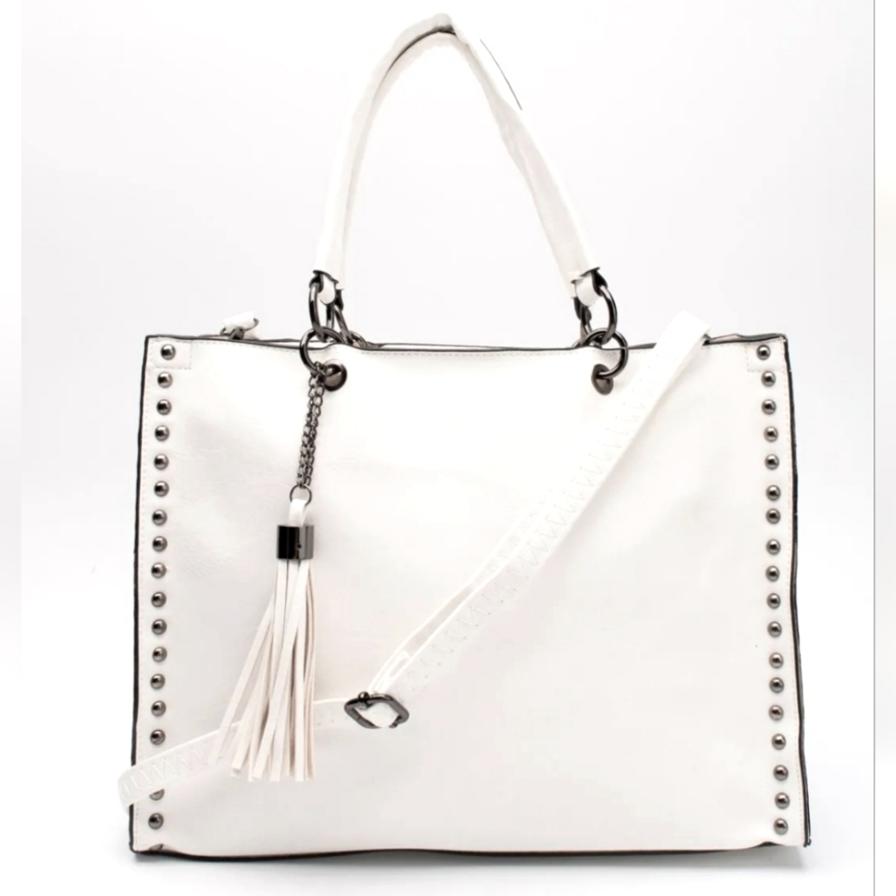 Luxury Italian MAURY Tote Bag Large Crumpled Studded Tassel Zipped